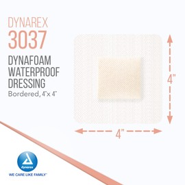 Dynarex Dynafoam Waterproof Bordered Adhesive Foam Wound Dressing Bandage, 10 Count