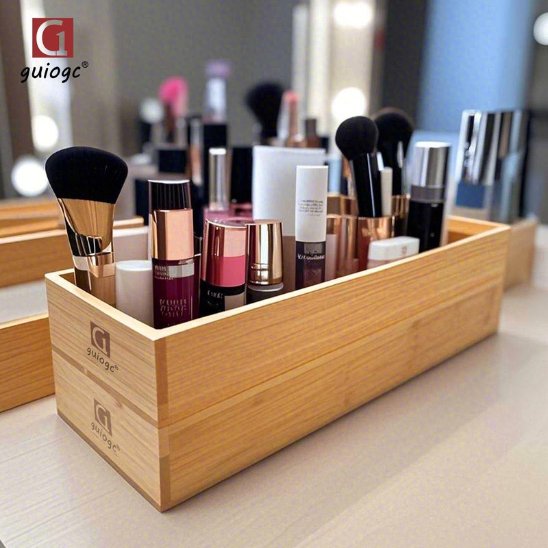 guiogc Set of 2 Bamboo Drawer Organizer, Stackable Utensil Organizer