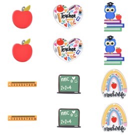 Ipotkitt 12pcs 6 Styles Study Themed Acrylic Flatback Charms School Dangle Charms Heart Ruler Pencil Shaped Double Sided Charms for Jewellery Making