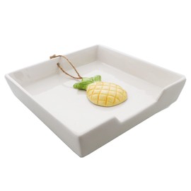 White Ceramic Lunch Napkin Holder with Roped Weight - Pineapple