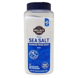 Wellsley Farms Sea Salt from Italy – Kosher, Premium, Hand-Harvested Natural Sicilian Mediterrean Sea Salt in a Versatile Culinary Shaker 45 ounces.