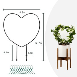 Legigo 2 Pack Black Metal Plant Trellis for Climbing Plants- 13" Iron Heart Trellis Plant Vine Stem Support Wire, Plants Climbing Holder Rack with 10 Plant Twist Tie for Potted Plants Flowers Indoor