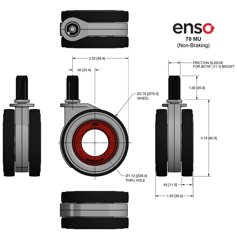 Enso Motion Office Chair Replacement Caster Wheels, 70 Mu Series