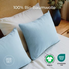 Dreamzie - 100% Organic Cotton - Pillowcase 30 x 30 cm Cotton - Set of 2 - Blue - Cushion Cover with Zip - Oeko-Tex