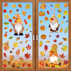 Fall Gnome Window Clings, 93Pcs Thanksgiving Gnome Clings Fall Leaves Window Decals Stickers for Glass Windows for Thanksgiving Autumn Home Party Windows Decorations