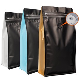 Coffee Bags with Valve (60 PCS,16oz/1lb) Black Side Color High Barrier Aluminum Foil Flat Bottom Standing Coffee Beans Storage Packaging Bags, Reusable Heat Seal Side Zipper Pouches for Small Busines