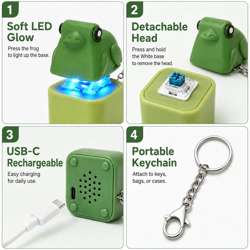 2PCS Frog Keychain Fidget Clicker Toy for Stress & Anxiety