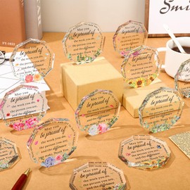 Geelin 12 Pcs Employee Appreciation Gifts Coworker Thank You Gifts Acrylic Award Plaque Inspirational Paperweight May You Be Proud of The Work You Do Sign for Retirement Goodbye Farewell(Nonagon)