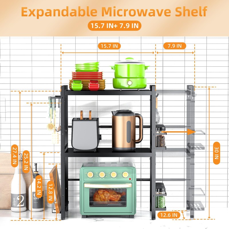 DOLALIKE Microwave Oven Rack, Expandable Microwave Stand Countertop Kitchen Utensils