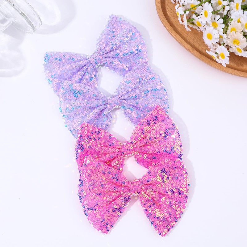 5" Glitter Purple Hair Bows for Girls Alligator Clips Sparkly