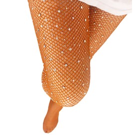 VINICUNCA Fishnet Stockings for Women Sparkly Rhinestone Fishnet Tights Glitter Fish Nets (US, Alpha, Medium, X-Large, Regular, Regular, Caramel-mini Grid)