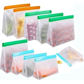 Bolsas de Almacenamiento e Alimentos Reutilizables, 10 Bolsa Hermética para Alimentos, Bolsas Reutilizables para Congelador sin BPA, para Sándwich, Aperitivos, Carne, Verduras, Frutas