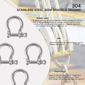 CNBTR Silver 304 Stainless Steel European Style M5 Anchor Shackle Bow Rigging with Pin Clevis Ring Pack of 5