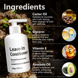 Leave In Conditioner for Men, Curly Hair Conditioner with Castor Oil and Biotin, for Deep Moisture, Frizz Control, All Hair Style, Lightweight Travel Size (3.53 oz Pack of 1)