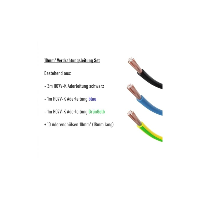 CusoTec Wiring Cable Set, 10 mm² Single Core Cable Wiring