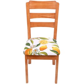 Homaxy Stretch Chair Seat Covers for Dining Room Set of 6, Elastic Dining Chair Seat Protector Cover Removable Washable Chair Slipcovers with Ties, Yellow Lemon