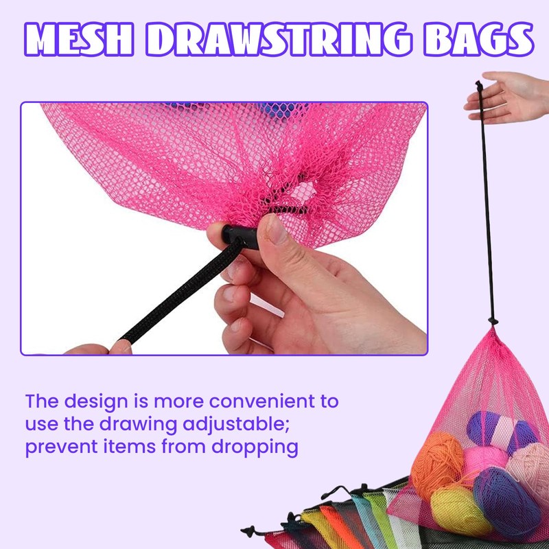 NICKLIN Mesh Bags,11Pcs Mesh Drawstring Bags,Nylon Mesh Storage Bag with