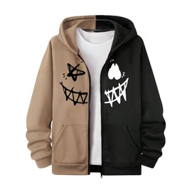 COZYEASE Boys'Zip Up Hoodies Graphic Long Sleeve Zipper Hoodies Pullover Fall Outfits Brown 9Y