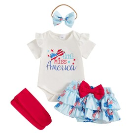 My First 4th of July Outfit Baby Girl USA Romper Onesie Bodysuit +Ruffle Tutu Shorts Bloomer 1st Fourth of July Clothes Dress 3 6months White Red Blue Memorial Day Patriotic Independence Day Clothes