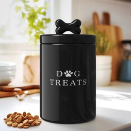 Barnyard Designs Large Dog Treat Container Airtight, Cute Dog Treat Jar, Large Dog Treat Containers with Lids, Rustic Dog Treat Storage Container, Ceramic Dog Treat Jars for Kitchen Counter (Black)