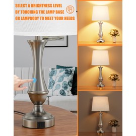 Upgraded Touch Lamps for Night Stands Set of 2 - Bedside Lamps with USB C+A, 3 Way Dimmable for Bedroom Living Room End Tables Office (White&Nickel)