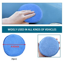Ziciner 4 Pack Car Microfiber Applicator Pads, Car Wax Foam Buffing and Cleaning Pads, Tire Shine Applicator, Ultra Soft Wash Sponge for Cars, 5 Inch Diameter in Round