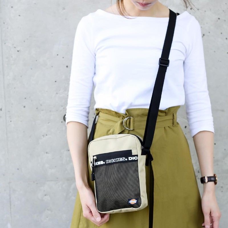 Dickies Women's Men's Logo Tape Square Shoulder Bag, Khaki