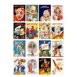 Decoupage Paper Pack (35 Sheets 6"x8") Retro Advert Posters for Clowns and Funny Performers FLONZ Vintage Illustration Pictures Cards for Decoupage, Craft and Scrapbooking