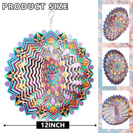 Goolyrusim Metal Wind Spinner - Mandala Lotus Wind Spinners, 12inch Kinetic 3D Hanging Wind Sculptures, Indoor/Outdoor Garden & Yard Art Decoration, Creative Gifts for Women Mom Grandma & Holidays