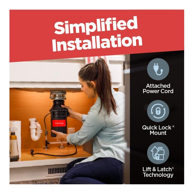 Amana A33 W/C Garbage Disposal with Power Cord, 1/3 HP,