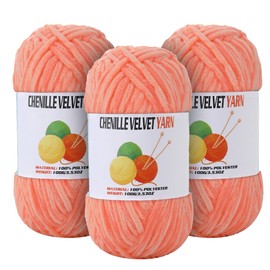 3 * 100g Velvet Chenille Chunky Yarn for Crocheting, Handcrafts Weaving Soft Chenille Yarn for Crocheting Clearance, Used for Making Baby Yarns Blanket, Clothes, Knitting Creations (Apricot Color)