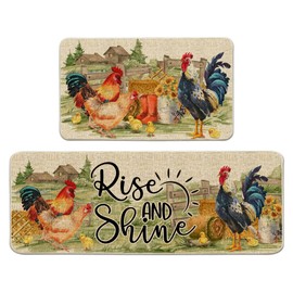 Hexagram Rooster Kitchen Decor, Chicken Farmhouse Kitchen Rugs Decorations for Home Decorative Sunflower Decor for Floor,Bathroom, Kitchen Mat Set of 2 17x29-17x47 inches