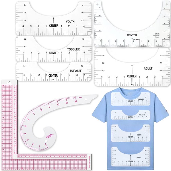 DKDDSSS 7 Pcs Sewing Ruler, T-Shirt Rulers Alignment Tools, T-Shirt