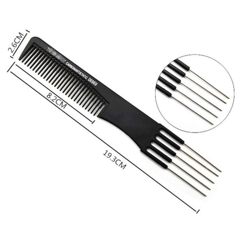 4PCS Double End Comb Carbon Lift Teasing Combs with Metal