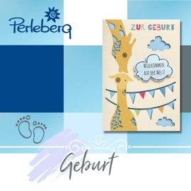 Perleberg Karte zur Geburt in 15 x 15 cm - Hochwertiges Geschenk zur Geburt für Jungen - Geburtstagskarte mit Juhu-Lettering - Geburtskarte mit Umschlag - Glückwunschkarte