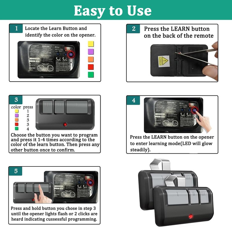 Universal Garage Door Opener Remote with Visor Clip, Works for
