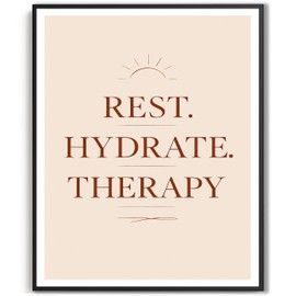 Rest. Hydrate. Therapy. Wall Art – Minimalist Wellness Print for Office, Therapist Room, or Bedroom, Modern Neutral Decor, 8x10 Inch UNFRAMED