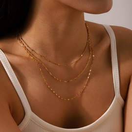 XIXINI Layered Gold Necklaces for Women,Dainty Gold Charm Necklace 14k Gold Plated Chain Necklace for Women Trendy Simple Thin Wave Lip Chain Necklace Fashion Waterproof Gold Jewelry for Women