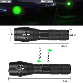 Green LED Flashlight Single Mode Hunting Light with Zoomable and Waterproof for Hunting Predator Fishing
