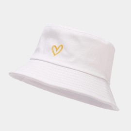 MAZELIKEHOOD Bucket Hat Embroidered Foldable Heart Bucket Hat Cotton Visor Sun Hat for Women Men