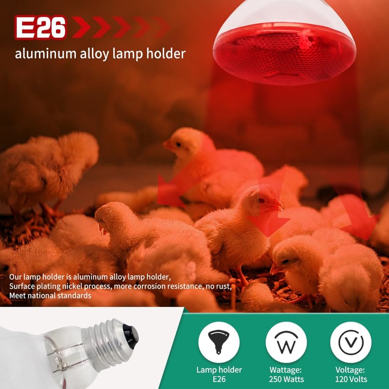 Lucky Farm Heat Lamp Infrared Bulbs 2pcs 250W for Chicken