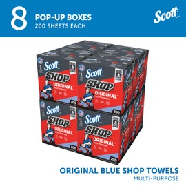 Scott Shop Original Blue Towels (75190), 9"x12" Cloth-like Paper Towel (8 Boxes of 200 Sheets, 1,600 Sheet Total)