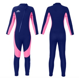 Gogokids Youth Full Wetsuit 2.5mm Neoprene, Kids Wet Suit Long Sleeve Thermal Swimwear for Girls, One Piece Diving Suit Front Zip Keep Warm Sun Protection for Swimming Surfing Diving, Pink, XL