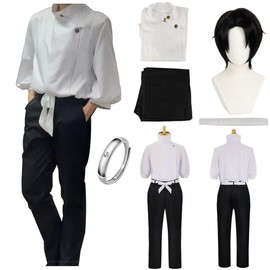 ETEBAS Okkotsu Yuta Costume Cosplay Yuta Uniform Suit Ring Outfit Full Set With Wig(S,Ring,Wig)