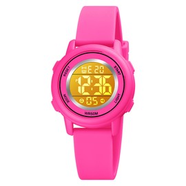 findtime Women's Digital Watch Waterproof Watch with Soft Rubber Strap and LED Light Display, Pink, Strap.