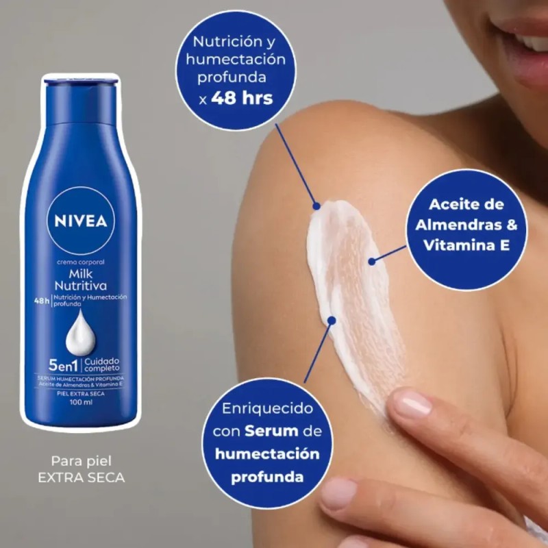 Nivea Crema Corporal Milk Nutritiva Humectación 100ml, 3pzas