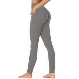 Sunzfly Invisible Butt Scrunch Workout Leggings with Pockets for Women, No Front Seam Gym Yoga Pants with Tummy Control 28" Charcoal Gray X-Small