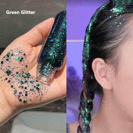 Lentejuelas de sirena con purpurina líquida para sombra de ojos, purpurina, gel para el cuerpo, festival, purpurina, cosméticos, uñas para el pelo, maquillaje de larga duración, brillante, 30 g, verde, (04# Green)