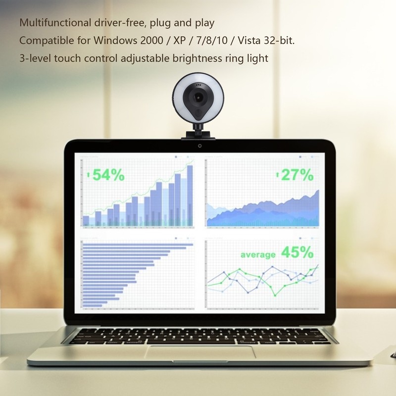 Webcam Full HD Computer Live Recording Touch Dimming Camera with