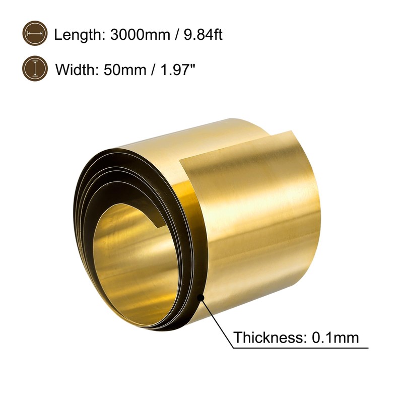 sourcing map Brass Sheet Roll, 3000mm x 50mm x 0.1mm